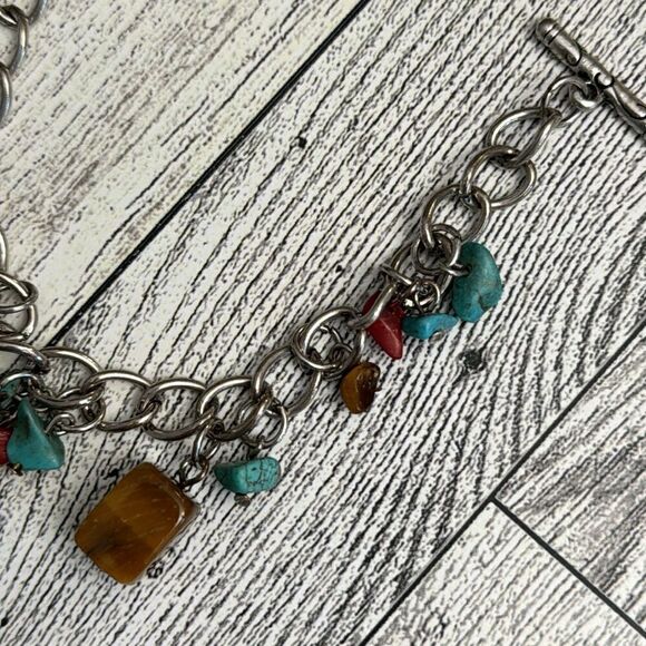 Turquoise, Tiger Eye & Jasper Stone Toggle Bracelet 8”-9” - Picture 2 of 5